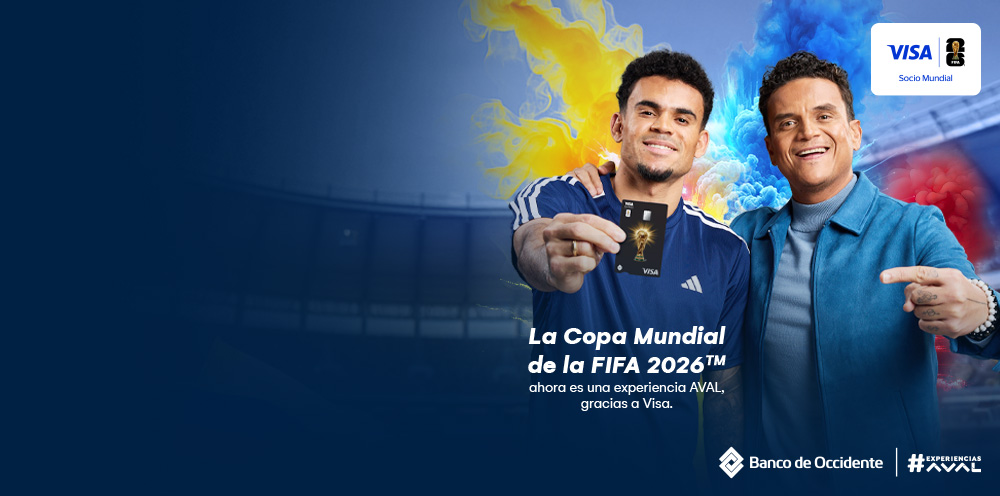Tarjeta Visa Banco de Occidente con beneficios exclusivos para el Mundial de fútbol.