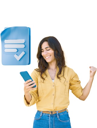 mujer contenta mobile
