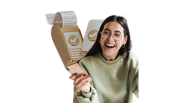 imagen mujer feliz tarjeta mobile
