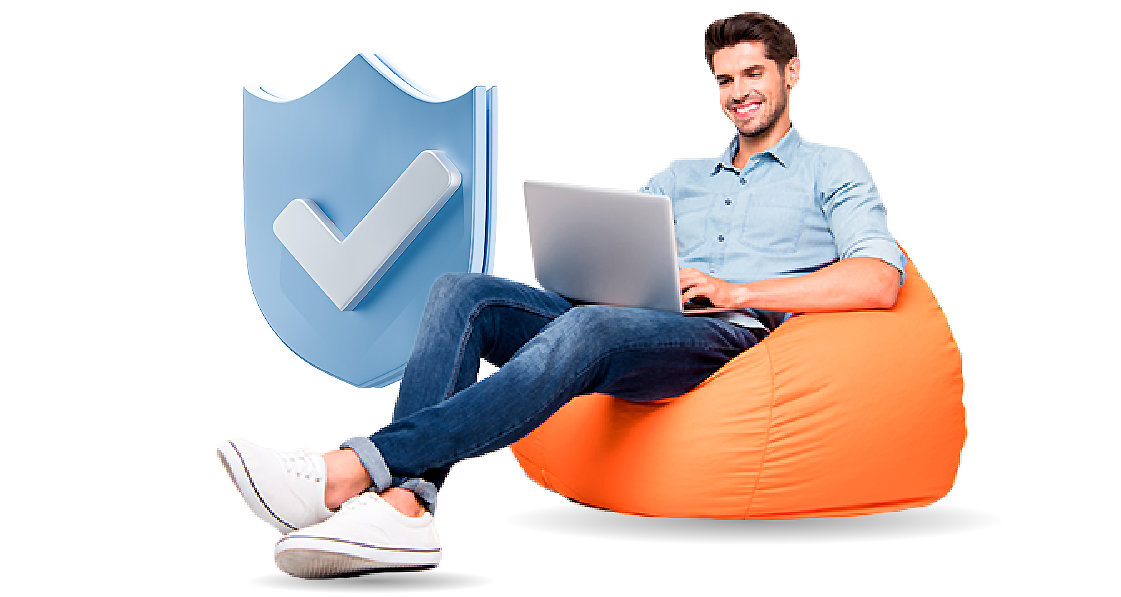 Hombre y laptop Desk