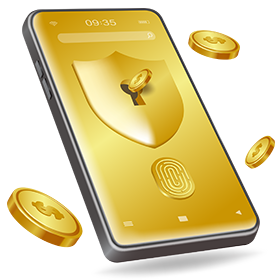Ícono celular dorado