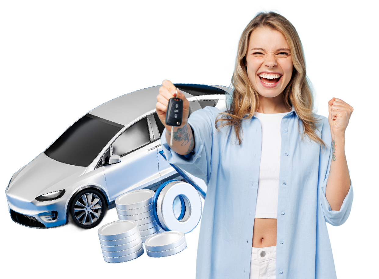 mujer feliz con auto
