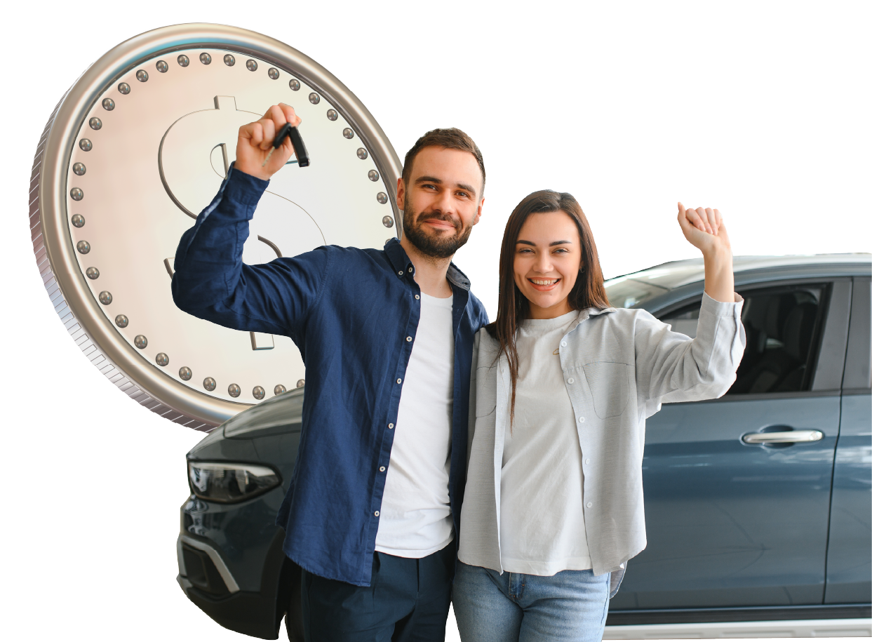 Pareja feliz con carro