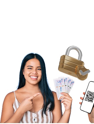Mujer con dinero y QR
