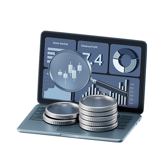 computador y monedas