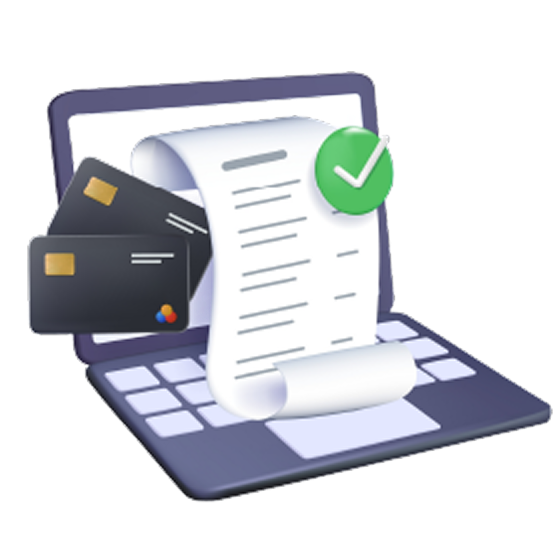 Portatil, tarjetas y factura