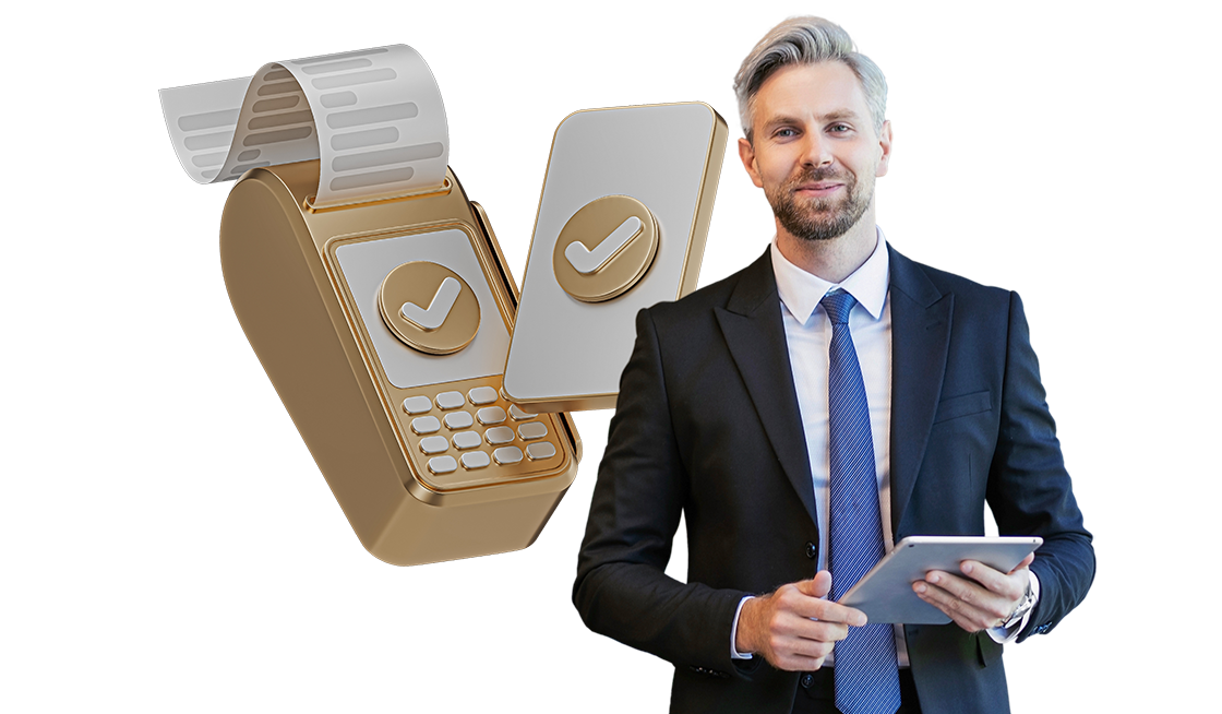 Empresario, telefono y datafono