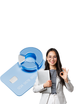Empresaria feliz, tarjeta de credito