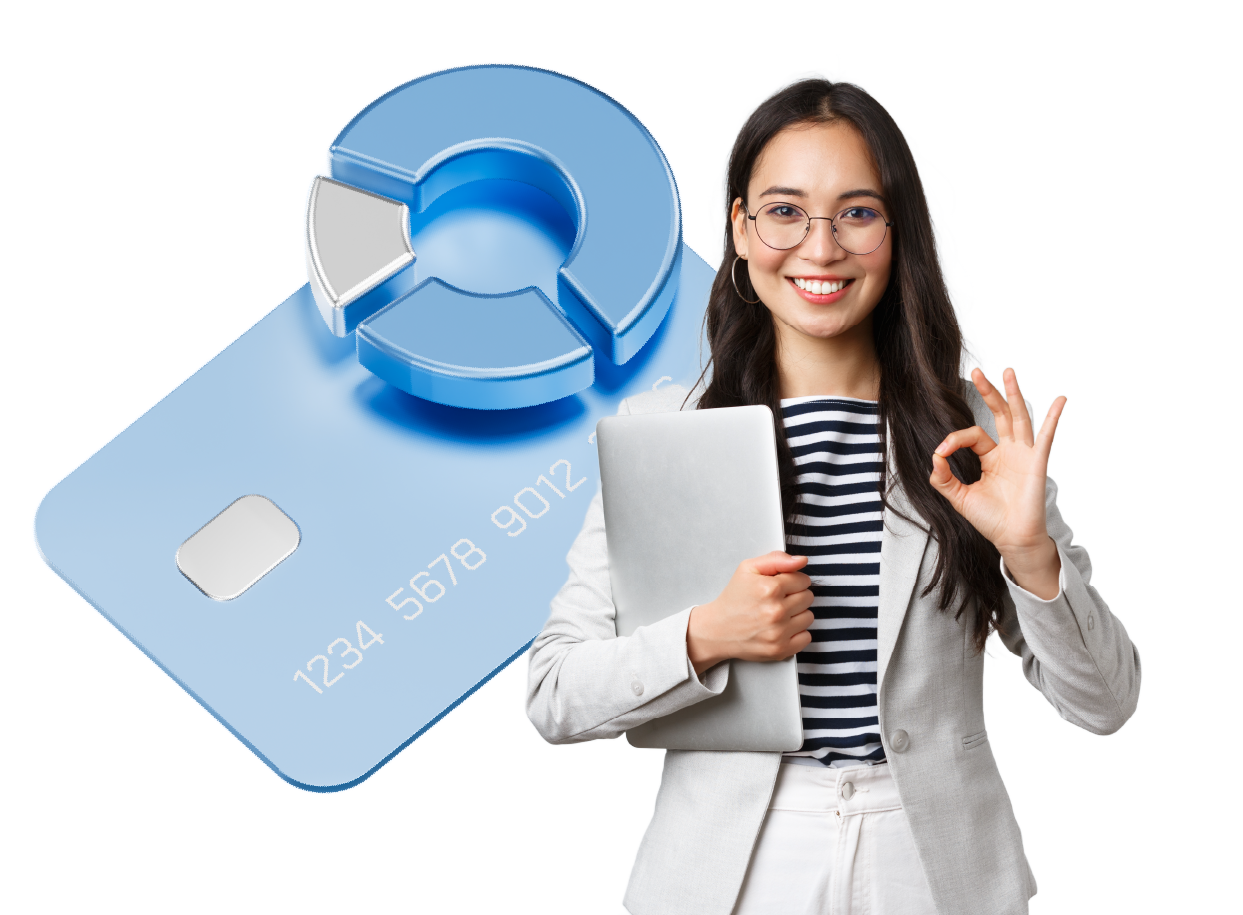 Empresaria feliz, tarjeta de credito