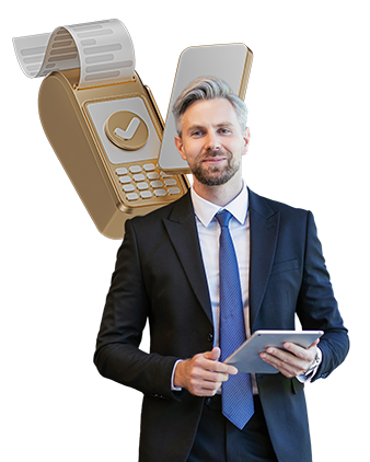 Empresario, telefono y datafono