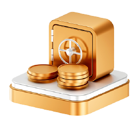 Monedas y caja fuerte